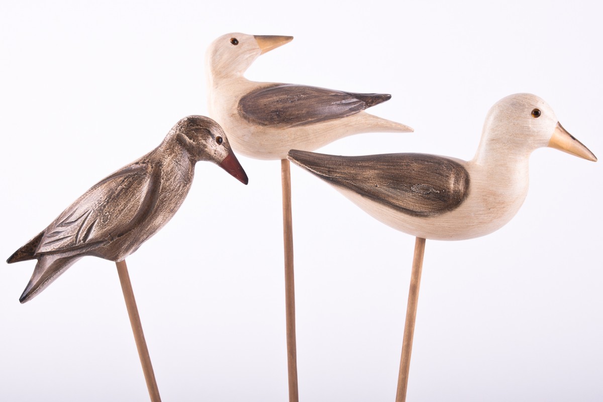 Möwe auf Holzstab als Deko Objekt für Garten / Blumentopf/Beet 3er Set